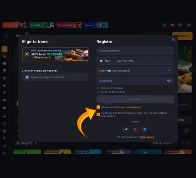 Confirma las normas y completa el registro
